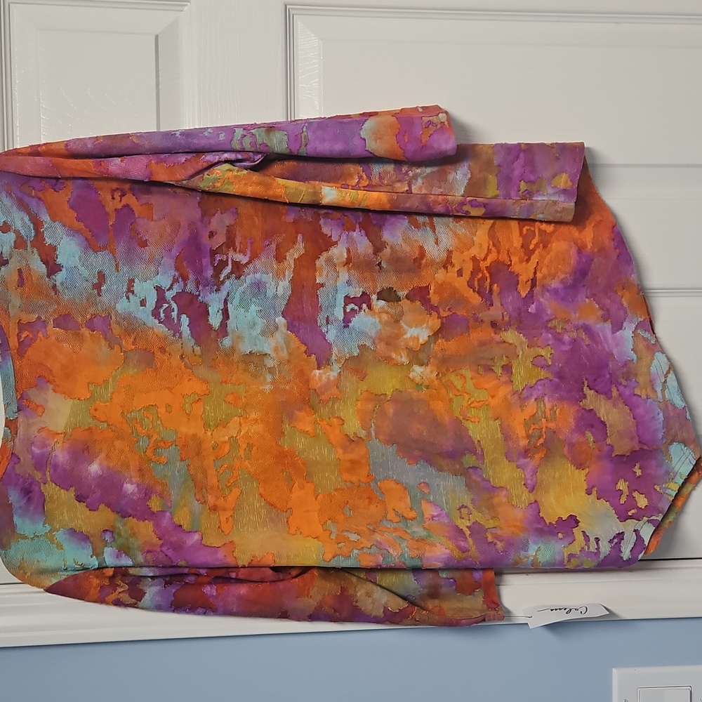 Calessa Burnout Tie Dye Crew Neck Tunic W/Asymmetric Hem: Orange Multi:Size- 1X - Picture 10 of 14